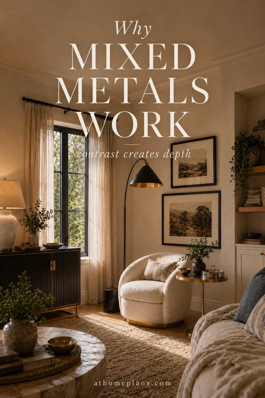 Pinterest inspiration — mixed metals in bedroom and living room