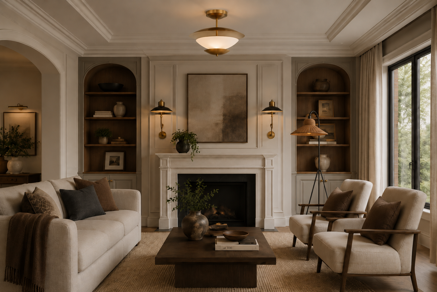Side-by-side comparison of the same living room under neutral daylight-temperature lighting versus warm 2700K lighting