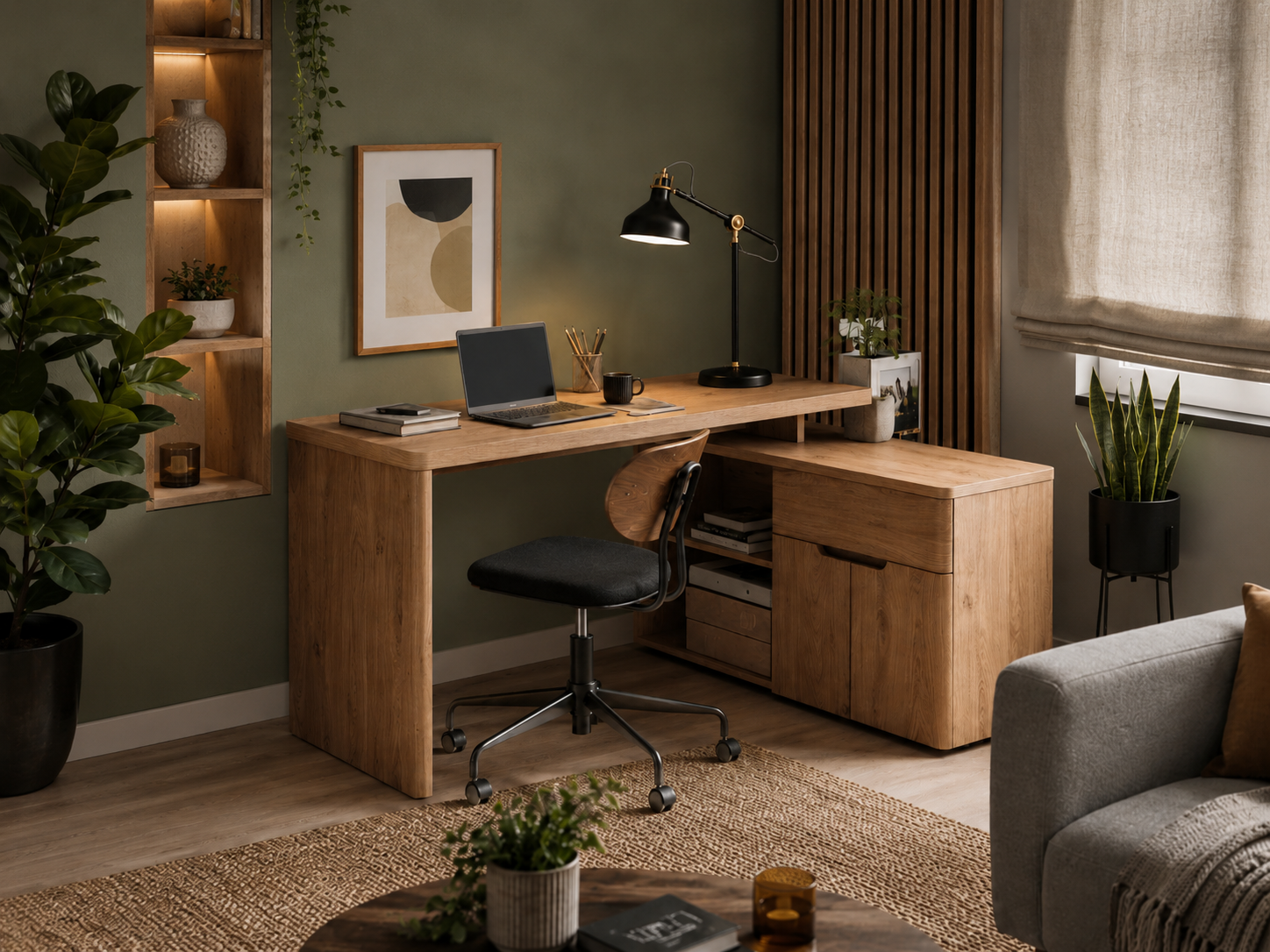 East Urban Home Cuuba 55.12" L-Shaped Modular Writing Desk with Storage Cabinet