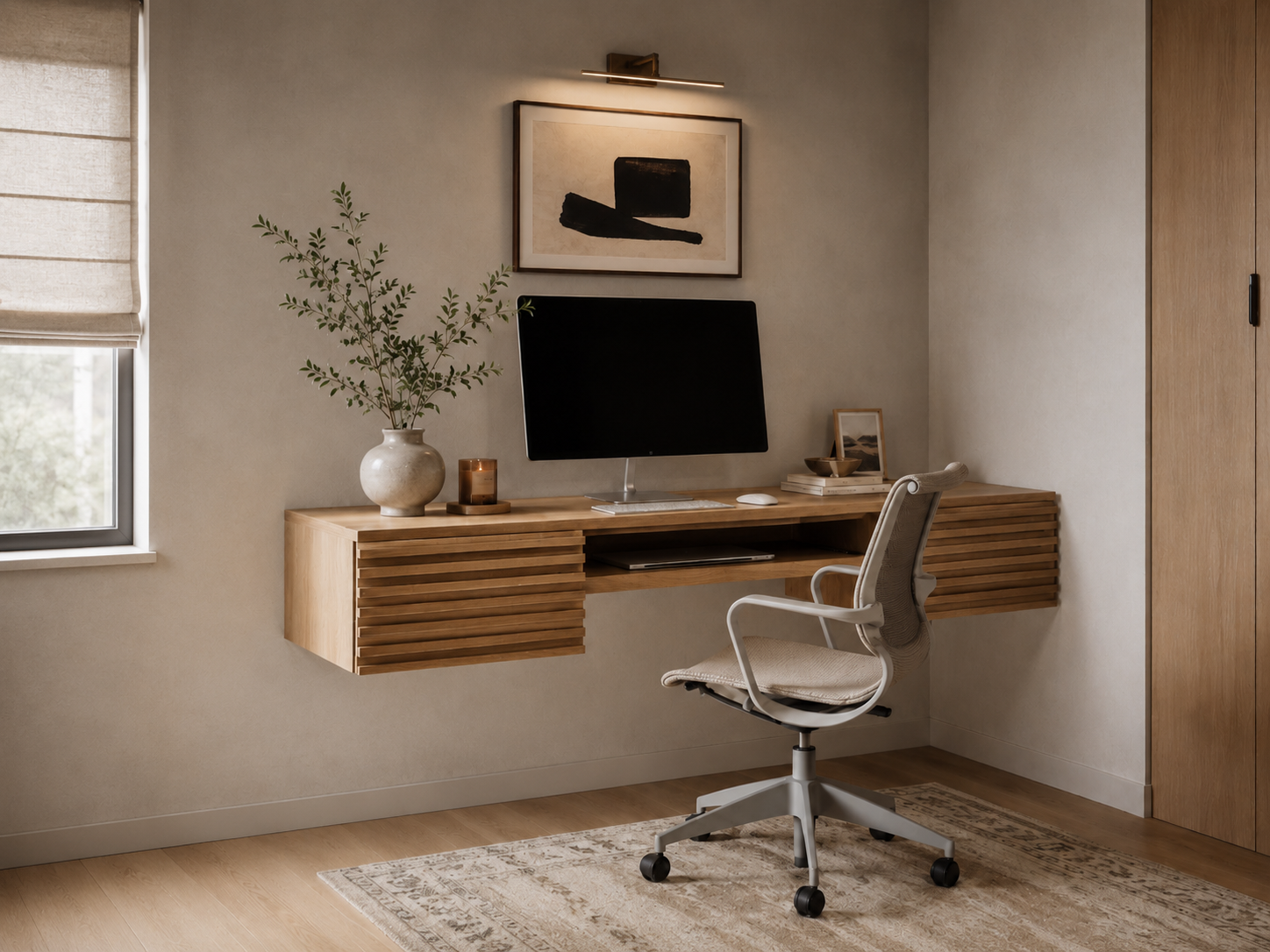 Quevex Fully Assembled Floating Vanity Desk, Wall Mounted with Drawers
