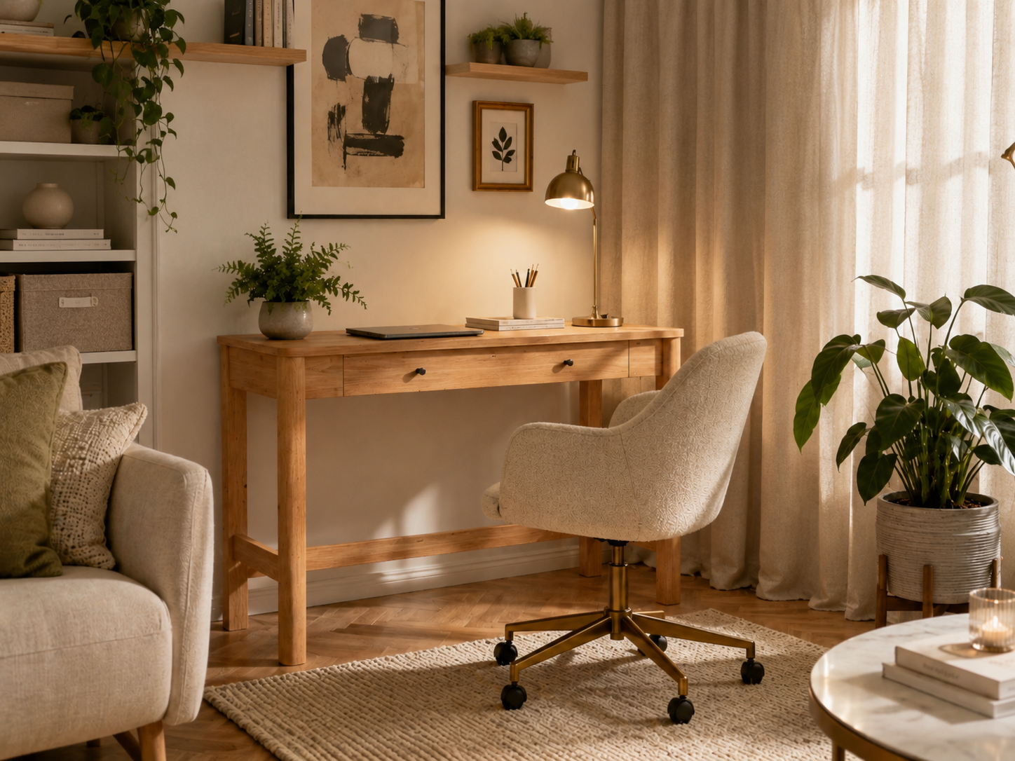 Ebern Designs Space-Saving Bamboo Folding Desk with Storage Shelf