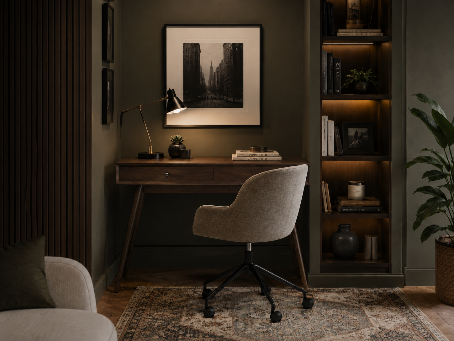 Furnifact Black Leaning Ladder Desk with Shelves
