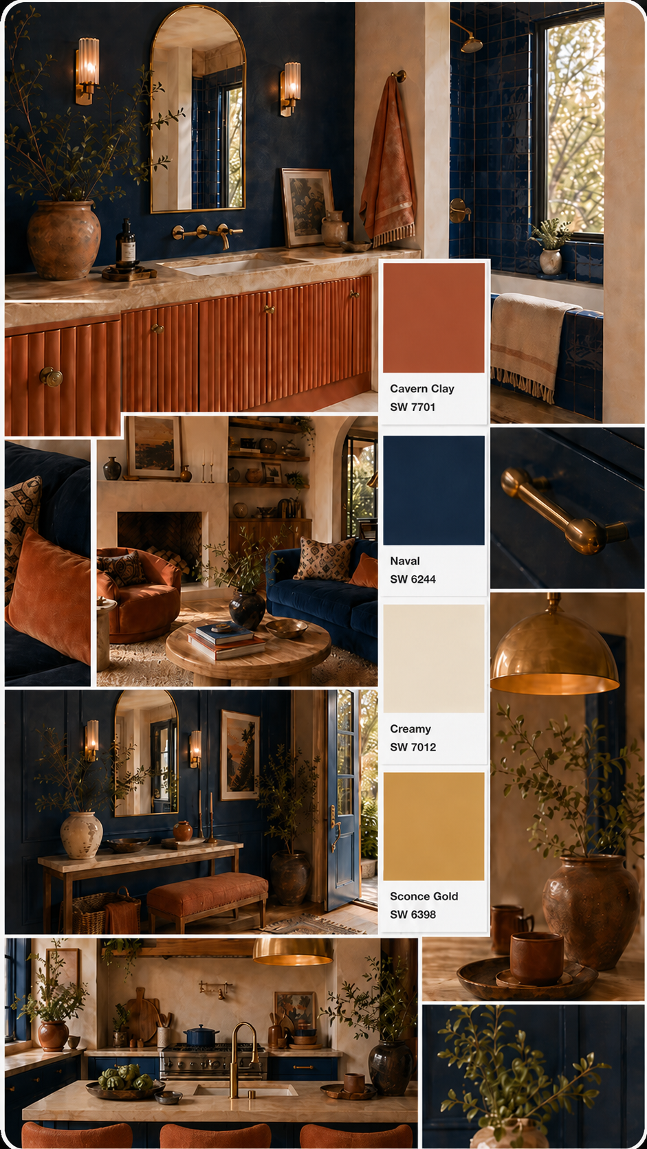 Palette overview — Naval, Cavern Clay, Creamy, Sconce Gold