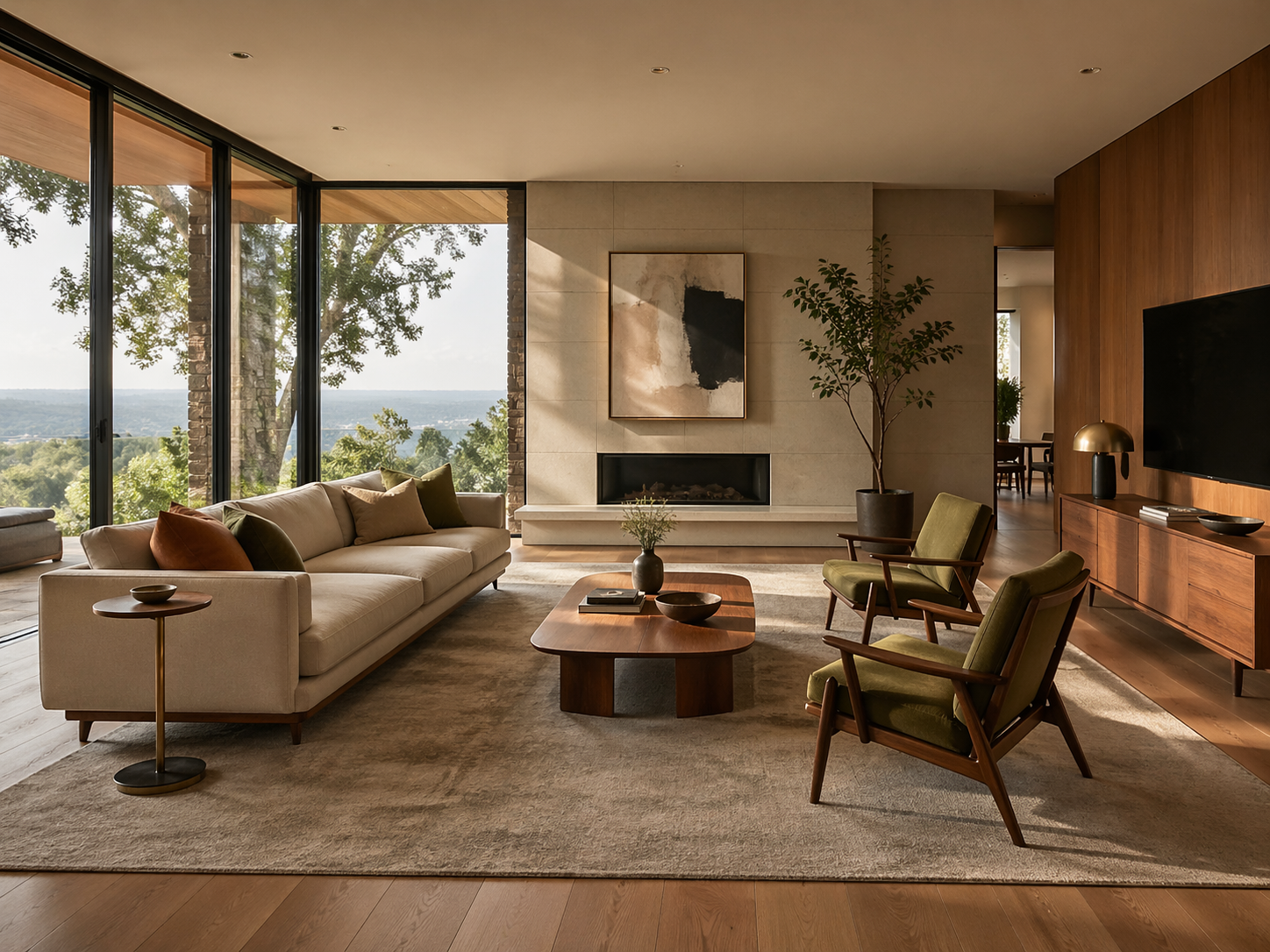Furniture placement diagram showing spacing guidelines for a living room layout
