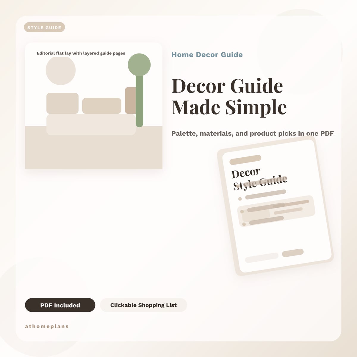 Digital decor guide preview with a curated room plan and clickable shopping list layout