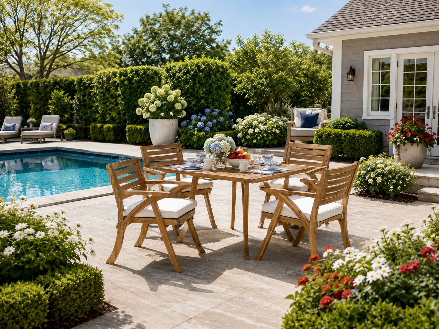 Noble House Hermosa 5-Piece Acacia Wood Patio Dining Set