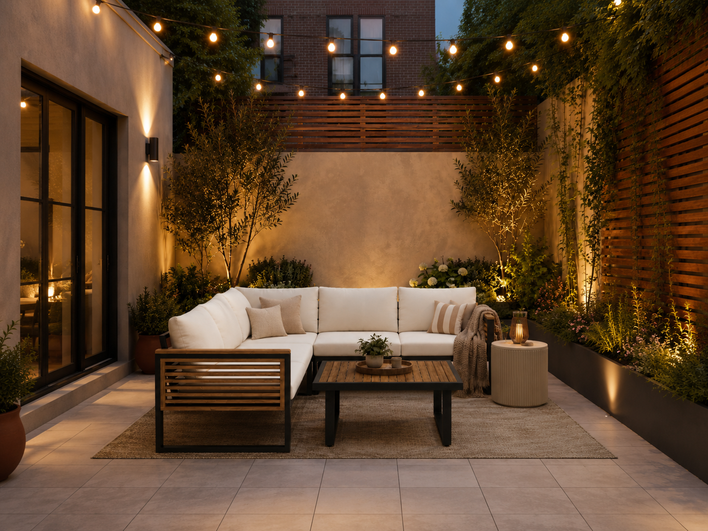Wicker sectional sofa set in an outdoor living space