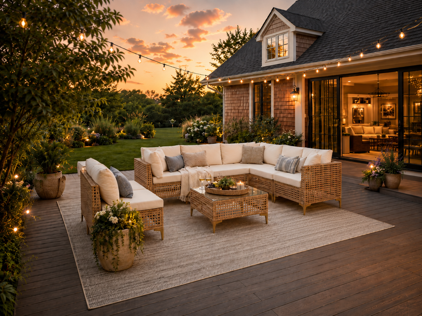 Acacia wood outdoor conversation set with metal frame