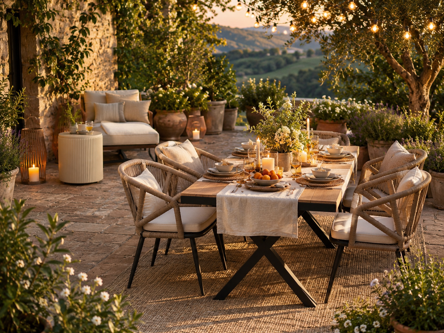 Patio dining set with rectangular table and four chairs
