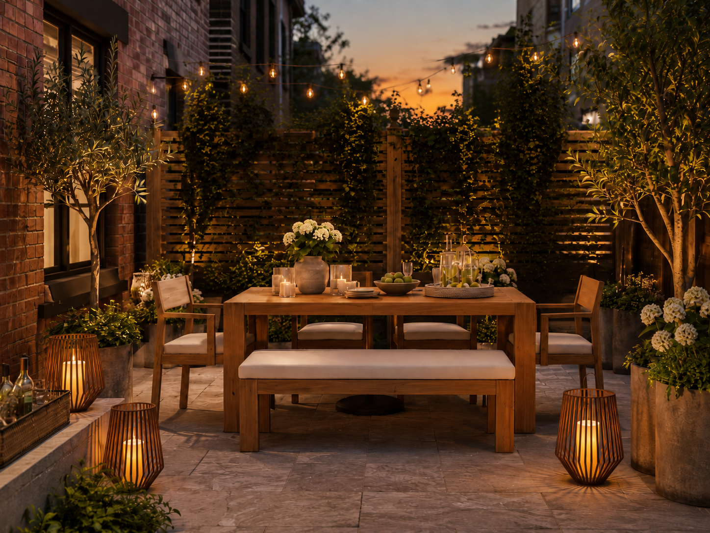 Rustic acacia wood outdoor dining set for six