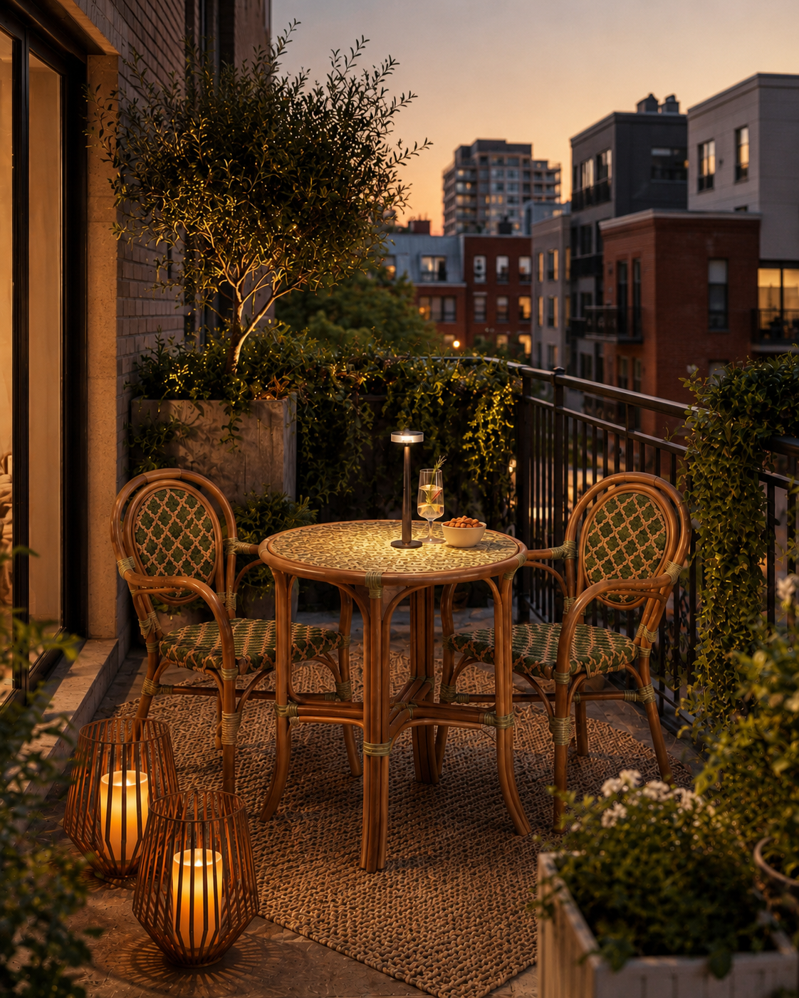 PE rattan conversation set with acacia wood tabletop